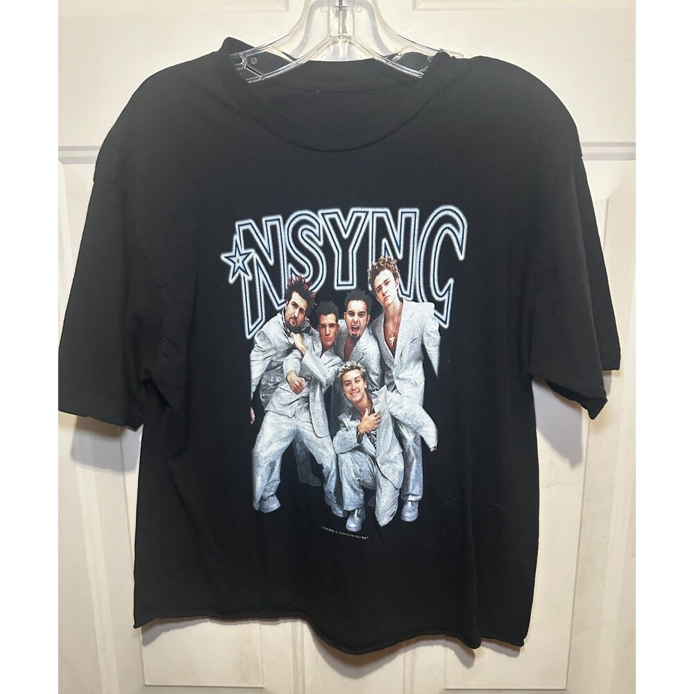 Women's Y2K NSYNC Black Crop Concert T-Shirt Size Large